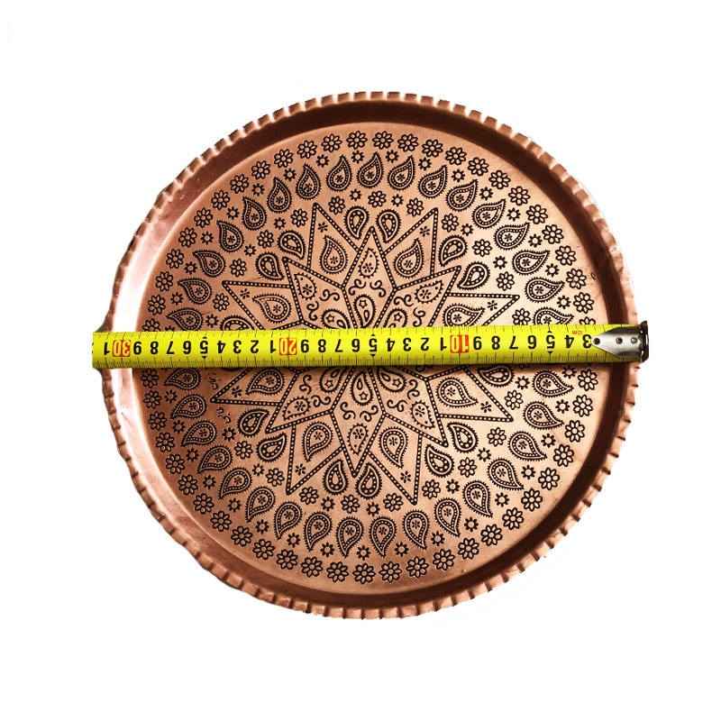 Toranjestan Traditional Copper Serving Tray – Hand Engraved Geometric Tray