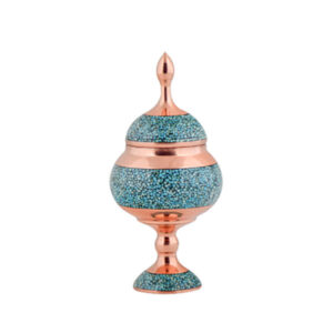 Handcrafted Persian Inlaid Turquoise Copper Sugar Bowl Vira