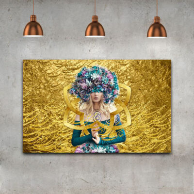 Golden Design Persian Canvas Print Wall Art with Calligraphy