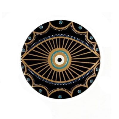 Hand-Painted Persian Pottery Decorative Display Plate, Black Evil Eye Design
