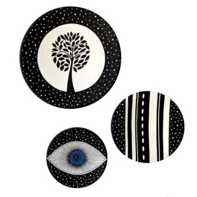Hand-Painted Persian Pottery Decorative Display Plate, Tree and Evil Eye Design