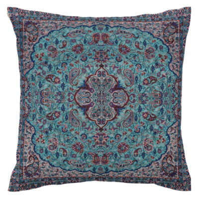 Persian Termeh Cushion Cover – Model Blue Abbasi | Handcrafted Silk Design