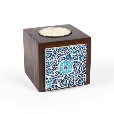 Set of 2 Persian Wooden Cube Tealight Candle Holders, Iblue Design, Minimalist Tabletop Décor