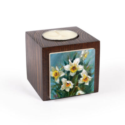 Set of 2 Persian Wooden Cube Tealight Candle Holders, Narges Floral Design, Minimalist Tabletop Décor