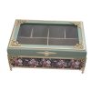 Blue Accent Tea Organizer Chest – Wooden Box with Storage Compartments