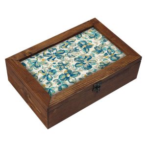 Blue Sky Theme Wooden Tea Chest with Persian Storage Compartments