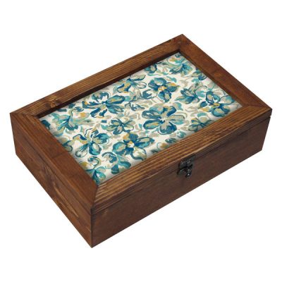 Wooden Tea Chest with Persian Storage Compartments - Blue Sky Theme