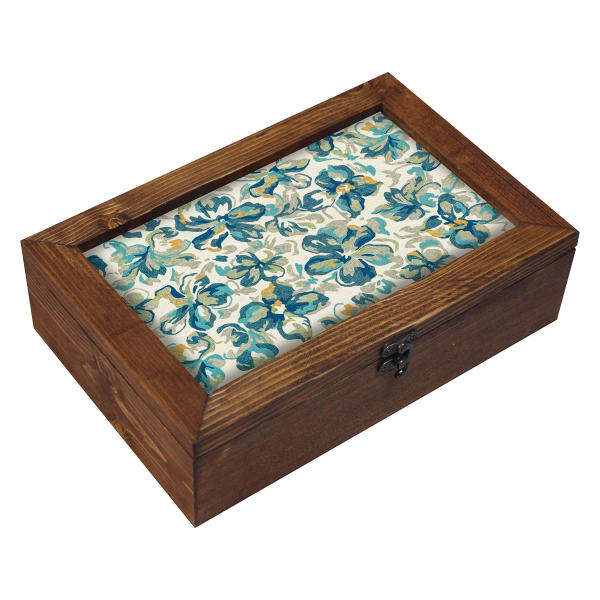 Blue Sky Theme Wooden Tea Chest with Persian Storage Compartments