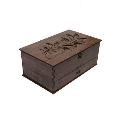 Wooden Tea Organizer Chest with Persian Touch - Chestnut Brown