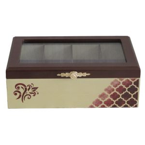 Cream Finish Wooden Tea Chest with Elegant Storage Compartments