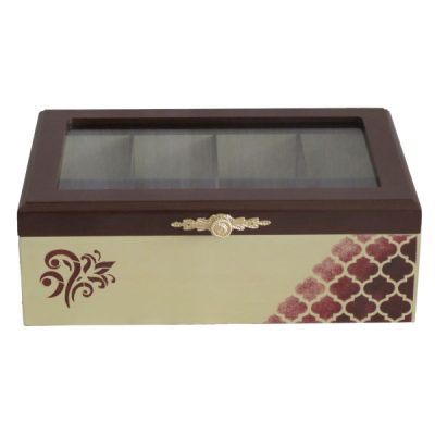 Wooden Tea Chest with Elegant Storage Compartments - Cream Finish