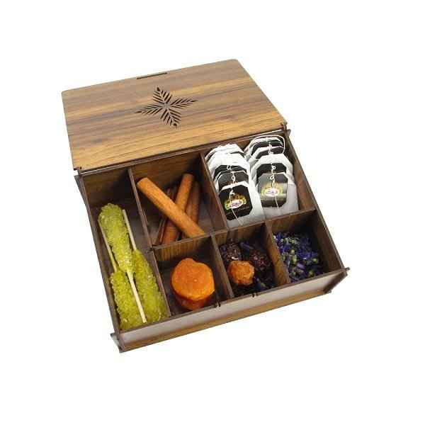 Sunny-Themed Wooden Tea Storage Chest with Persian Details