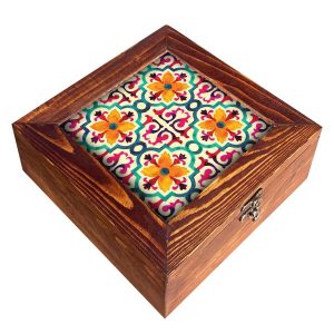 Tara-Inspired Wooden Tea Organizer Chest with Persian Design