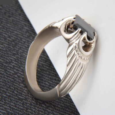 Hematite Silver Gemstone Ring for Men – Mahan I Model, Traditional Persian Design