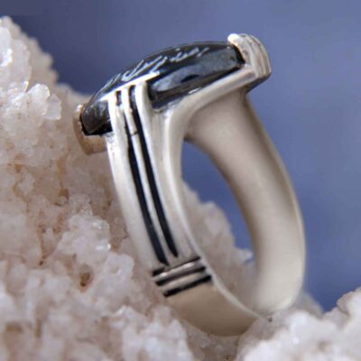 Hematite Silver Gemstone Ring for Men – Mohammad Model, Islamic Calligraphy, Traditional Persian Design