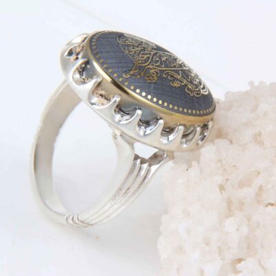 Hematite Silver Gemstone Ring for Men – Islamic Calligraphy, Traditional Persian Design