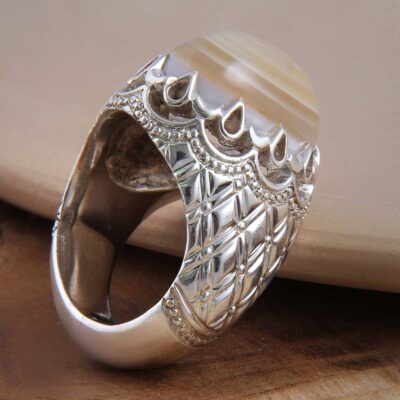 Sulemani Hakik Silver Gemstone Ring for Men – Traditional Persian Design