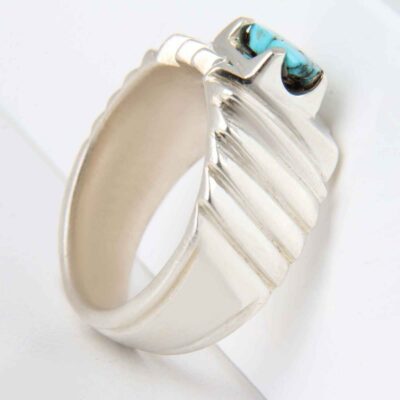 Neyshabur Turquoise Silver Gemstone Ring – Khorshidi Model, Traditional Persian Design