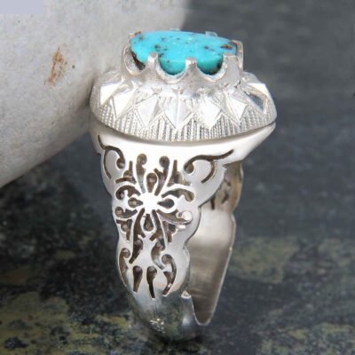 Neyshabur Turquoise Silver Gemstone Ring – Magic Model, Traditional Persian Design