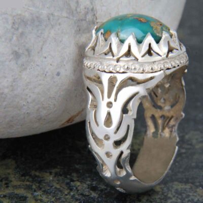 Neyshabur Turquoise Silver Gemstone Ring – Sanam Model, Traditional Persian Design