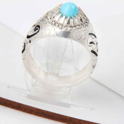 Neyshabur Turquoise Silver Gemstone Ring – Sarin Model, Traditional Persian Design