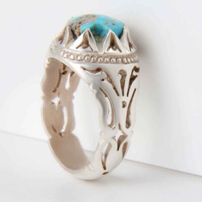 Neyshabur Turquoise Silver Gemstone Ring – Setareh Model, Traditional Persian Design