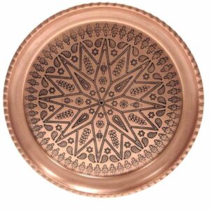 G84 Traditional Copper Serving Tray – Hand Engraved Geometric Tray