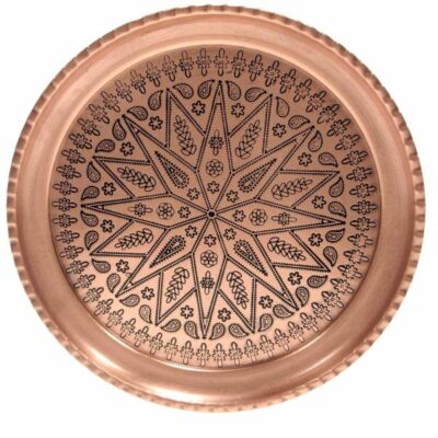 G84 Traditional Copper Serving Tray - Hand Engraved Geometric Tray