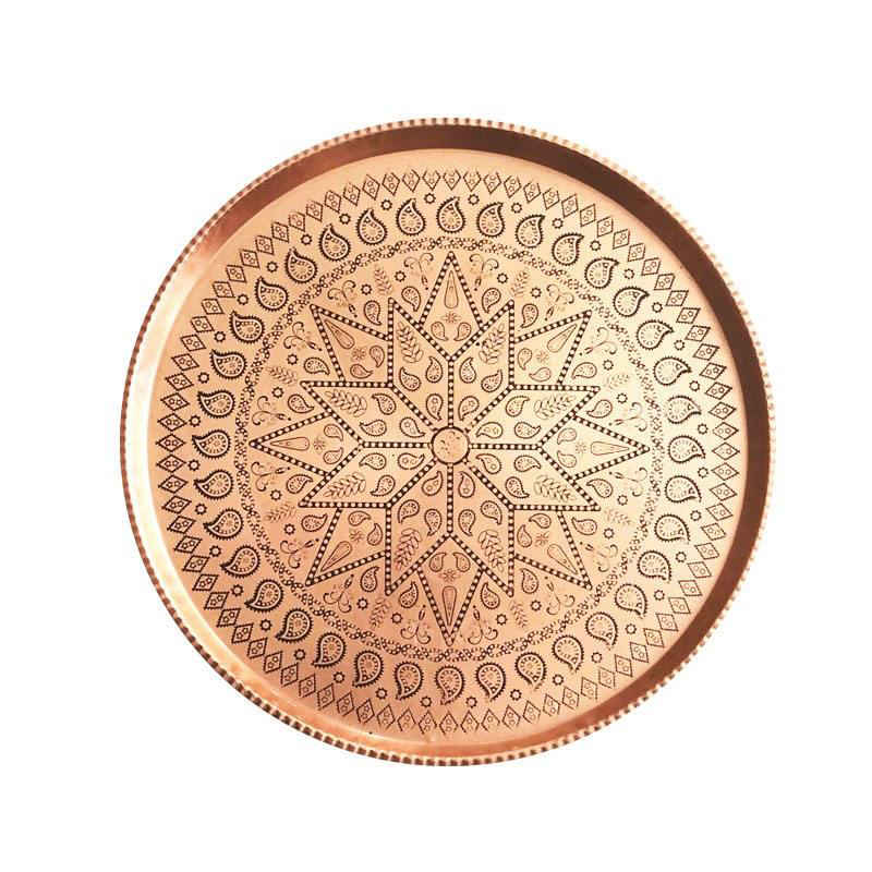 Traditional Copper Serving Tray – Hand Engraved Geometric Tray