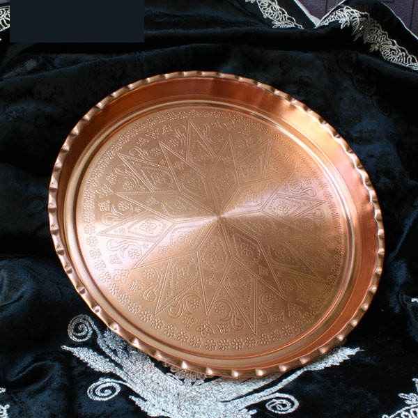Golha Traditional Copper Serving Tray – Hand Engraved Geometric Tray