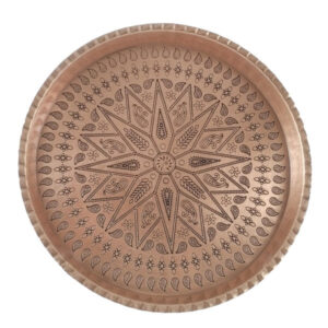 Hakaki Traditional Copper Serving Tray – Hand Engraved Geometric Tray