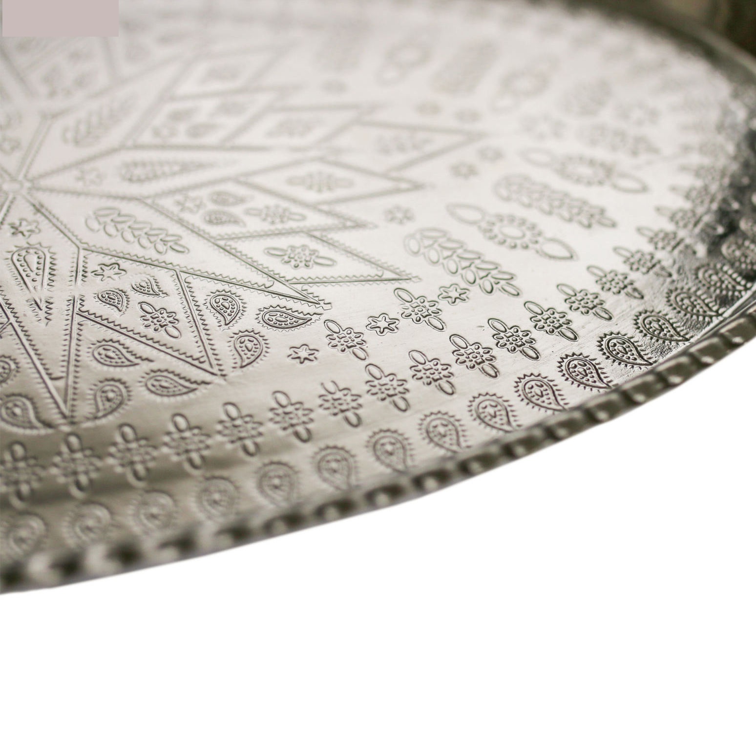 Silver Traditional Copper Serving Tray – Hand Engraved Geometric Tray