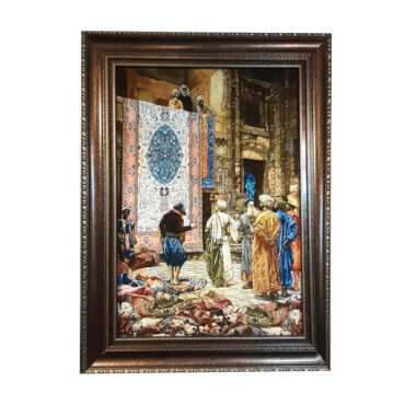 Hand-Knotted Persian Pictorial Rug from Tabriz Depicting Bazaar