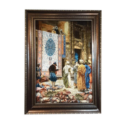 Hand-Knotted Persian Silk and Wool Pictorial Wall Hanging Rug – Cairo Bazaar Scene, Tabriz
