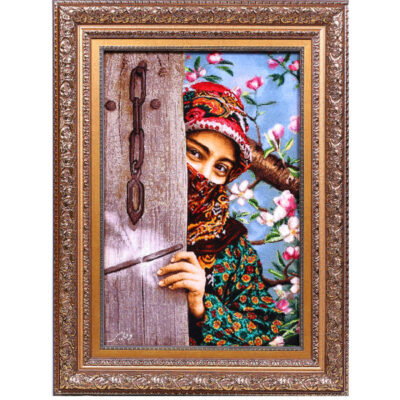 Hand-Knotted Persian Silk Pictorial Wall Hanging Rug – Face Portrait, Tabriz