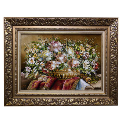 Hand-Knotted Persian Silk Pictorial Wall Hanging Rug – Flowers in Vase, Tabriz