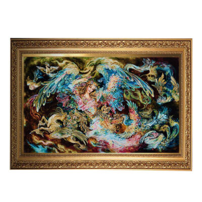 Hand-Knotted Persian Silk Miniature Wall Hanging Rug – Simorgh Miniature, Tabriz