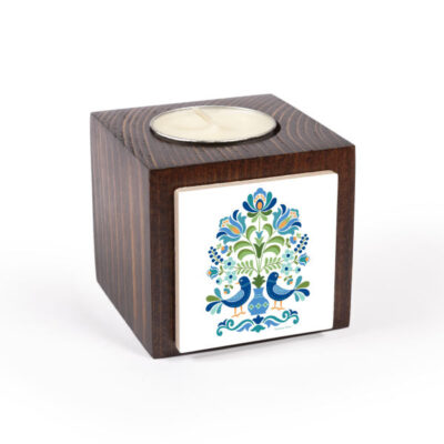 Set of 2 Persian Wooden Cube Tealight Candle Holders, Birds Design, Minimalist Decorative Candle Stand