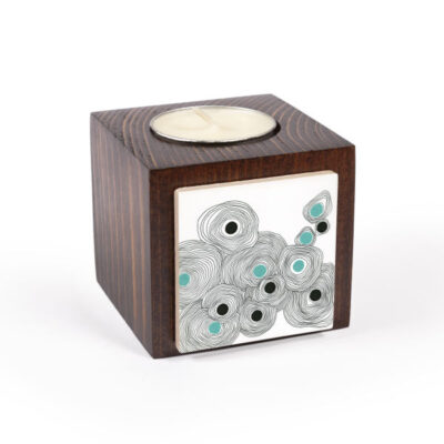 Set of 2 Persian Wooden Cube Tealight Candle Holders, Blue Eye Design, Minimalist Evil Eye Décor