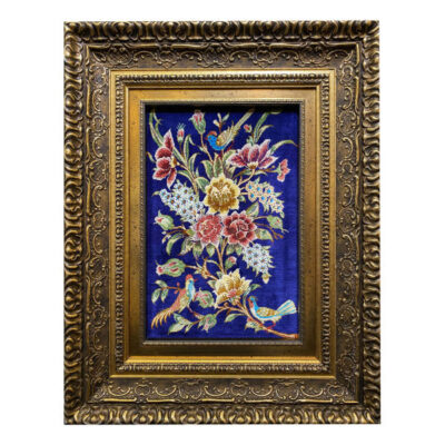 Hand-Knotted Persian Silk Pictorial Wall Hanging Rug – Flower and Bird, Qom