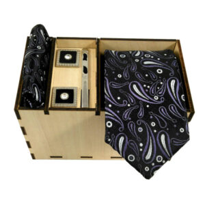 Men’s Tie, Handkerchief & Cufflinks Neckwear Set – Luxurious Black