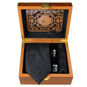 Men’s Tie, Handkerchief & Cufflinks Neckwear Set – Luxurious Black II