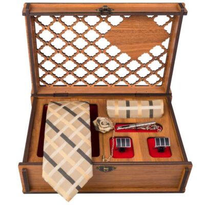 Men's Tie, Handkerchief & Cufflinks Neckwear Set - Luxurious Creami