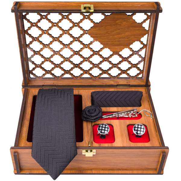Men’s Tie, Handkerchief & Cufflinks Neckwear Set – Luxurious Golin