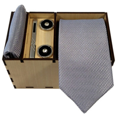 Men's Tie, Handkerchief & Cufflinks Neckwear Set - Luxurious Gray