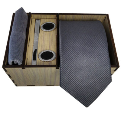 Men's Tie, Handkerchief & Cufflinks Neckwear Set - Luxurious Gray