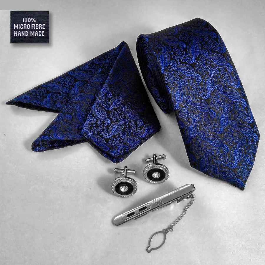 Men’s Tie, Handkerchief & Cufflinks Neckwear Set – Luxurious Ocean