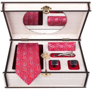 Men’s Tie, Handkerchief & Cufflinks Neckwear Set – Luxurious Pinki