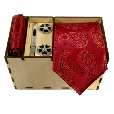Men's Tie, Handkerchief & Cufflinks Neckwear Set - Luxurious Red