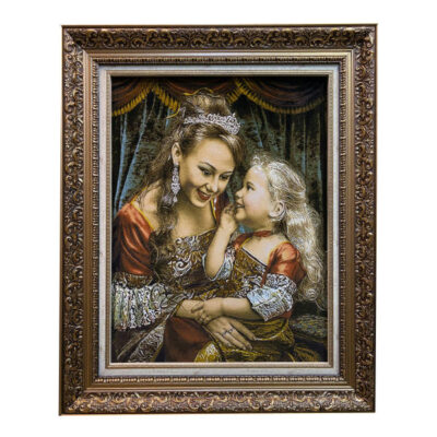 Hand-Knotted Persian Silk Pictorial Wall Hanging Rug – Mother's Seal, Tabriz